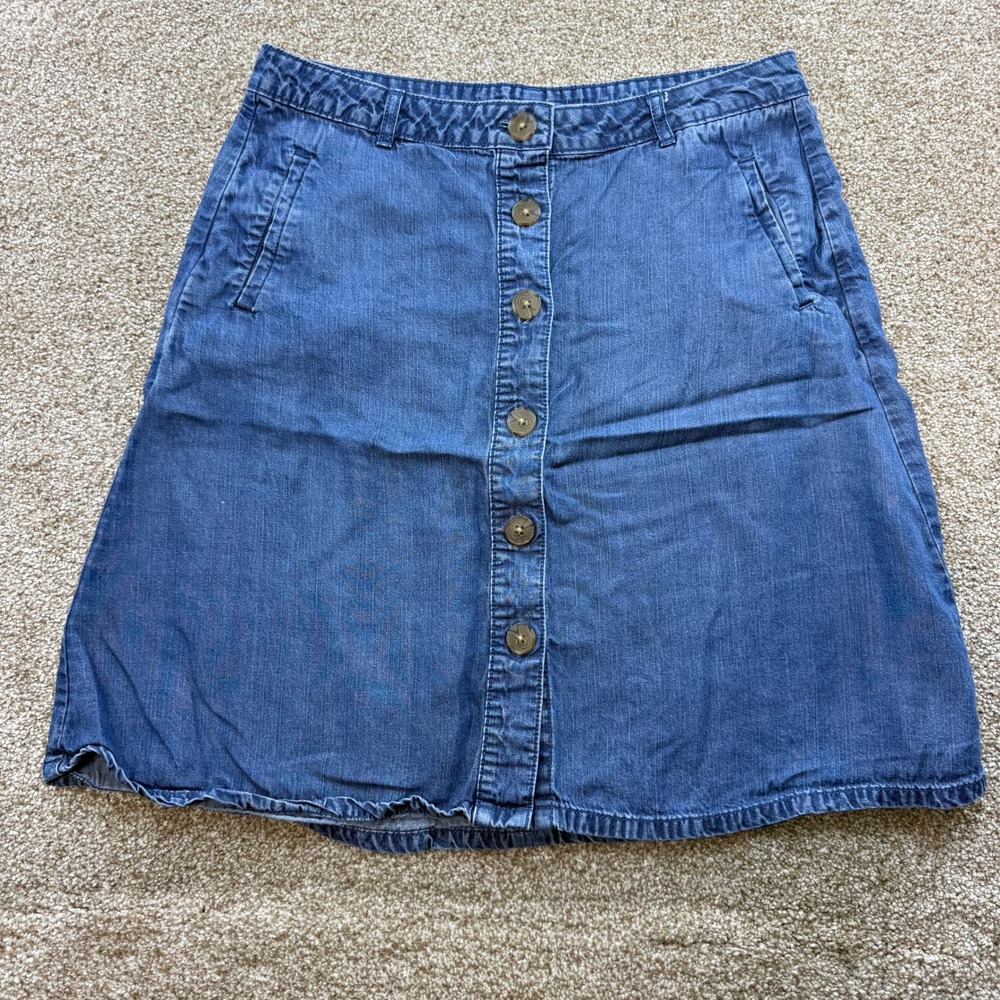 Style & Co Petite Blue Denim Button Front A-Line Skirt 4P 4 Soft Summer Classic